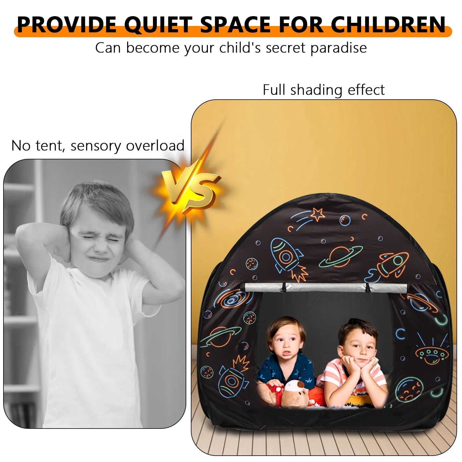 Pop-Up Sensory Tent for Kids, 47X47In Calm down Corner Tent for Autism, Anxiety, ADHD, SPD, Black Out Sensory Room Play Tents with Door & Window