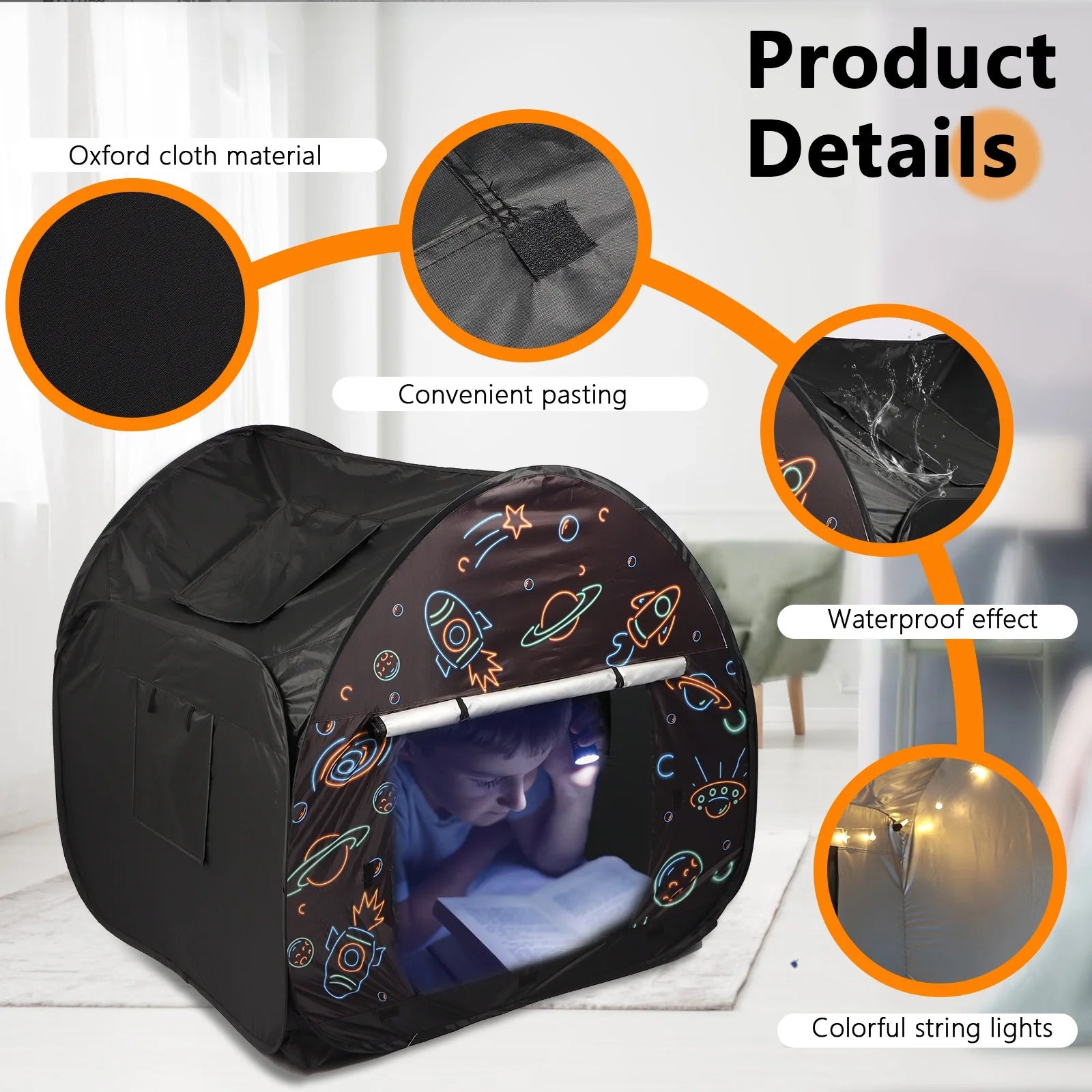 Pop-Up Sensory Tent for Kids, 47X47In Calm down Corner Tent for Autism, Anxiety, ADHD, SPD, Black Out Sensory Room Play Tents with Door & Window